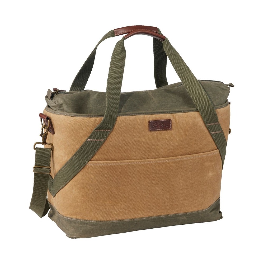 L.L. Bean Insulated Tote Bag Large Khaki Waxed Canvas Cooler Shoulder Bag Zip